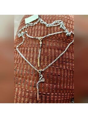 Talbots 2 Chain Necklace NWT 2 smoky stones, silver tone, sparkly